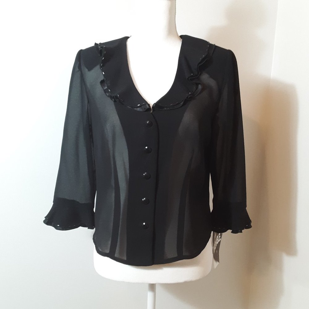 Miss Dorby Black Sheer Blouse Size 8 NWT